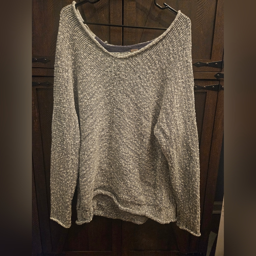 Free People gray Off Shoulder wide Neck Sweater XS Oversized Small Slouch